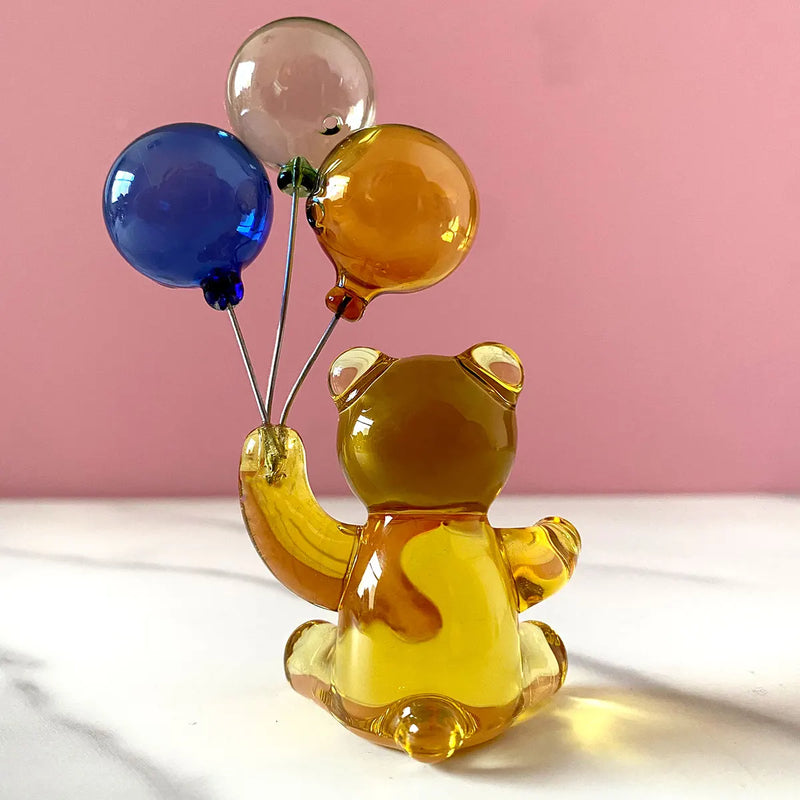 Afralia™ Crystal Bear with Balloons Glass Figurine: Charming Home Table Decor - Kids Birthday Gift