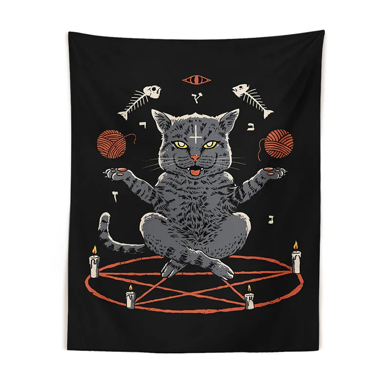 Afralia™ Cat Coven Tapestry Wall Hanging - Cool Black Witchcraft Decor for Living Room and Bedroom