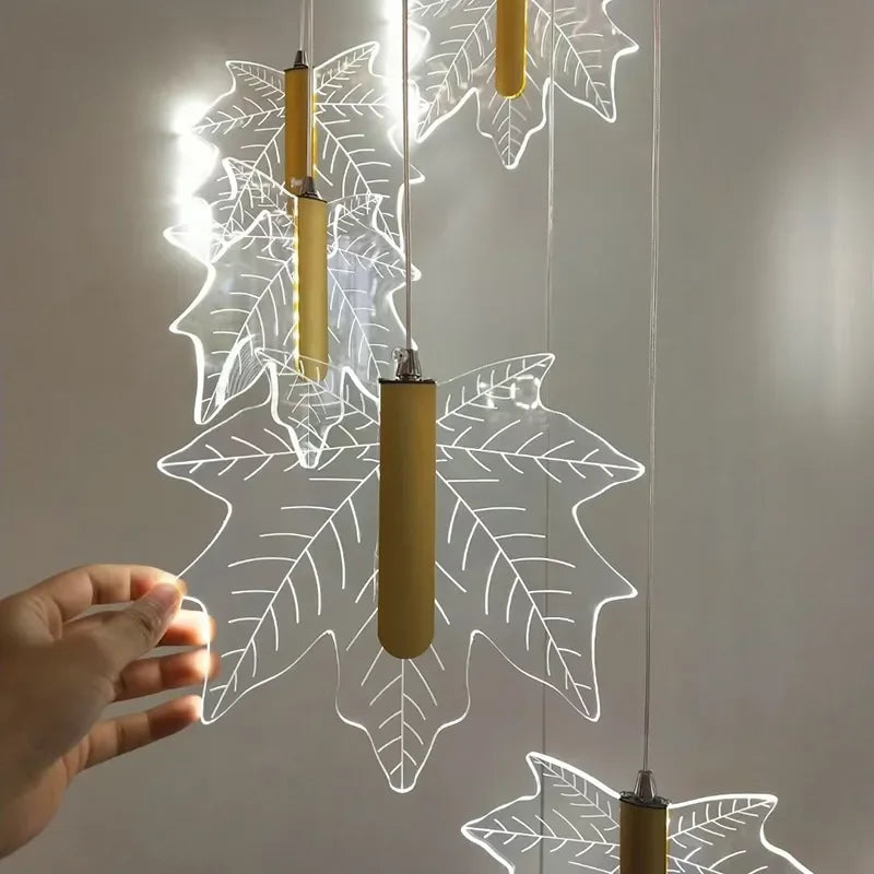 Luxury Maple Leaf Staircase Pendant by Afralia™ - Duplex Villa Chandelier