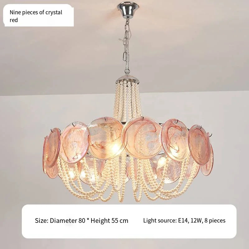 Afralia™ Pink Glass Pearl Chandelier: Modern Pendant Light for Living Room & Bedroom