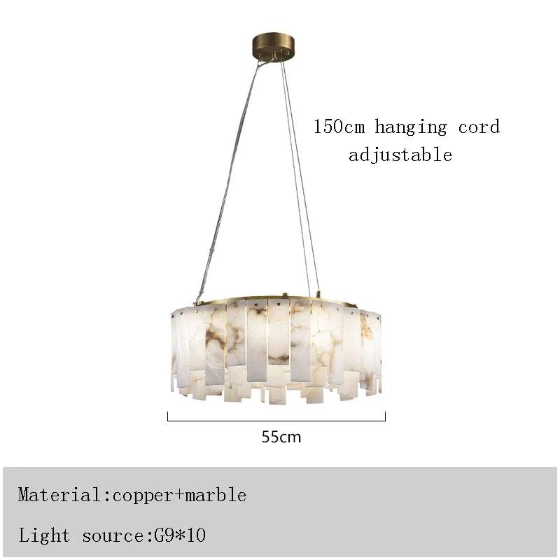 Afralia™ Round Dolomite Block Chandelier Light, Luxury Matte Gold Ceiling Fixture