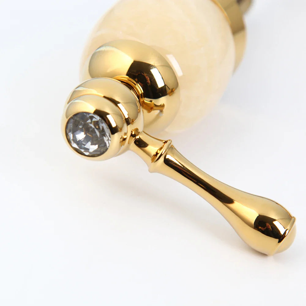 Afralia™ Golden Plated Bathtub Faucet with Jade Stone Handles - Solid Brass Mixer
