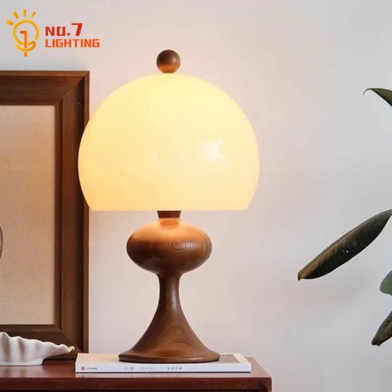 Afralia™ Ash Wood Bubble Glass LED Table Lamp - Medieval Designer Hanging Light
