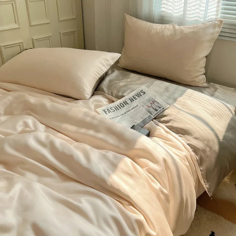 Afralia™ Ice Silky Solid Bedding Set - Cooling Satin Smooth Quilt Cover Set