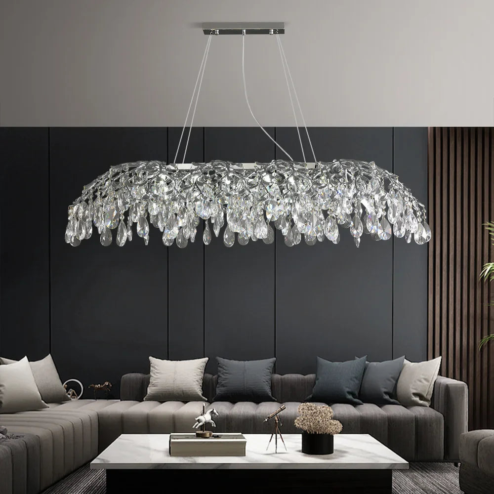 Afralia™ Golden Crystal Chandelier for Dining Living Room Bedroom Kitchen Table Lighting