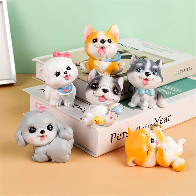 Afralia™ Dog Figurine Miniatures Set - Husky Corgi Bulldog Puppy Statue Decor