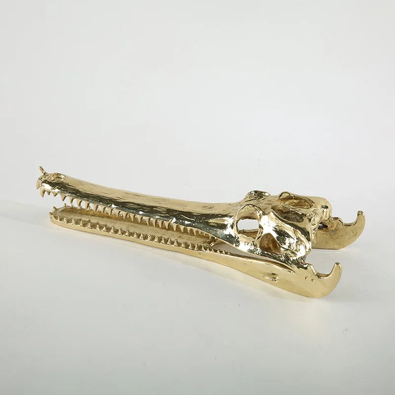 Afralia™ Golden Crocodile Skull Resin Sculpture Home Decor Figurine