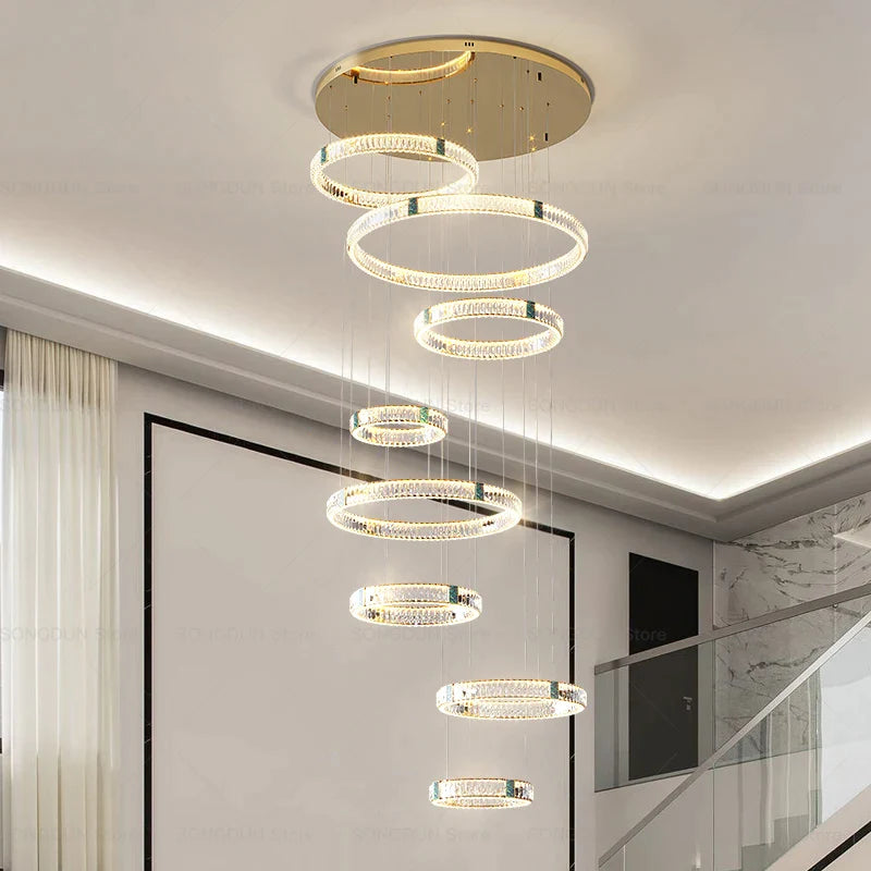 Afralia™ Duplex Crystal Chandelier for Modern Living Room & Empty Stairwell Building