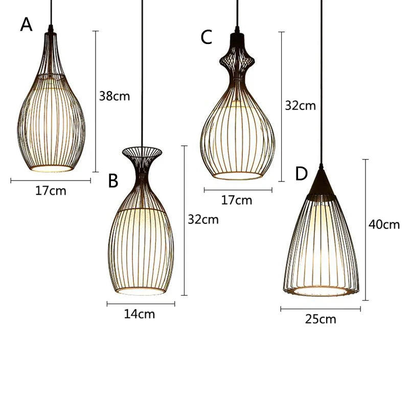 Afralia™ Iron Cage Pendant Lights for Dining Living Room Bar Cafe Restaurant Industrial Style