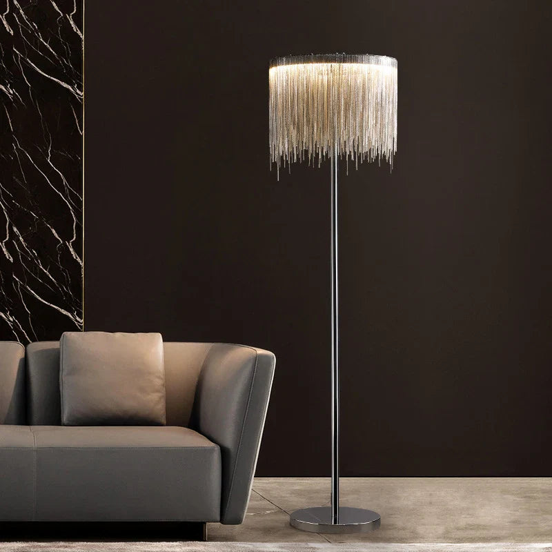 Afralia™ Nordic Tassel Aluminum Chain Floor Lamp - Modern Luxury LED Home Decor
