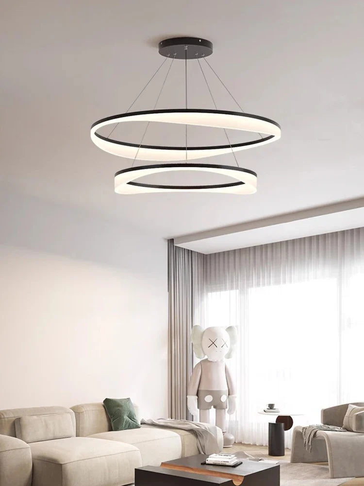 Afralia™ Modern Circle LED Pendant Light Dimmable Chandelier for Living Room Bedroom Décor