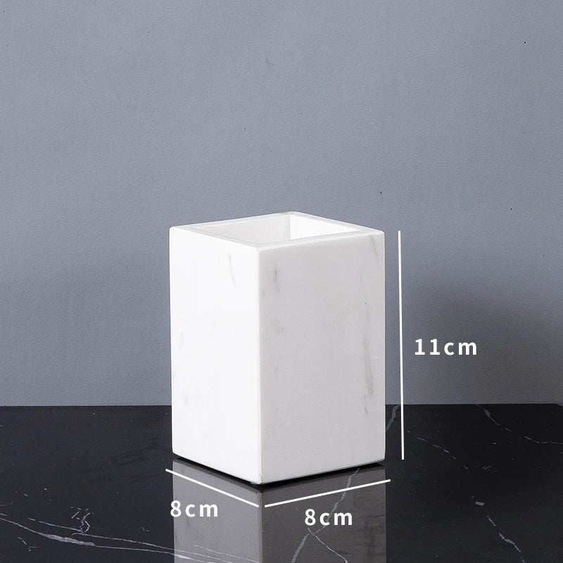 Afralia™ White Volakas Marble Bathroom Accessories Set