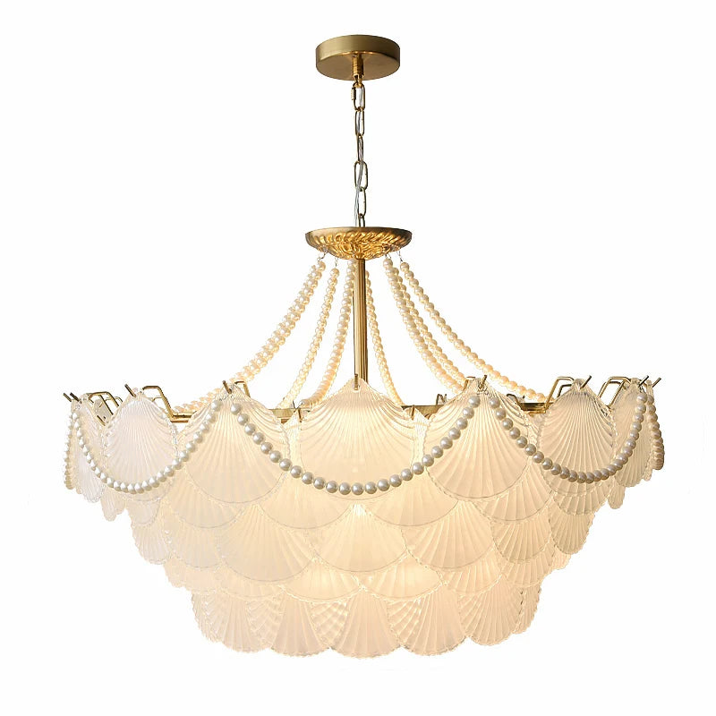 Afralia™ Shell Glass Gold Lustre LED Chandelier - Luxury Hanging Lamp