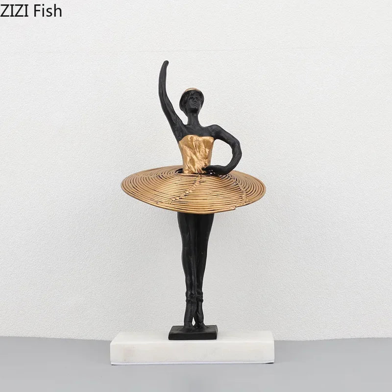 Afralia™ Golden Ballerina Sculpture Desk Ornament Aesthetic Room Decor Figure
