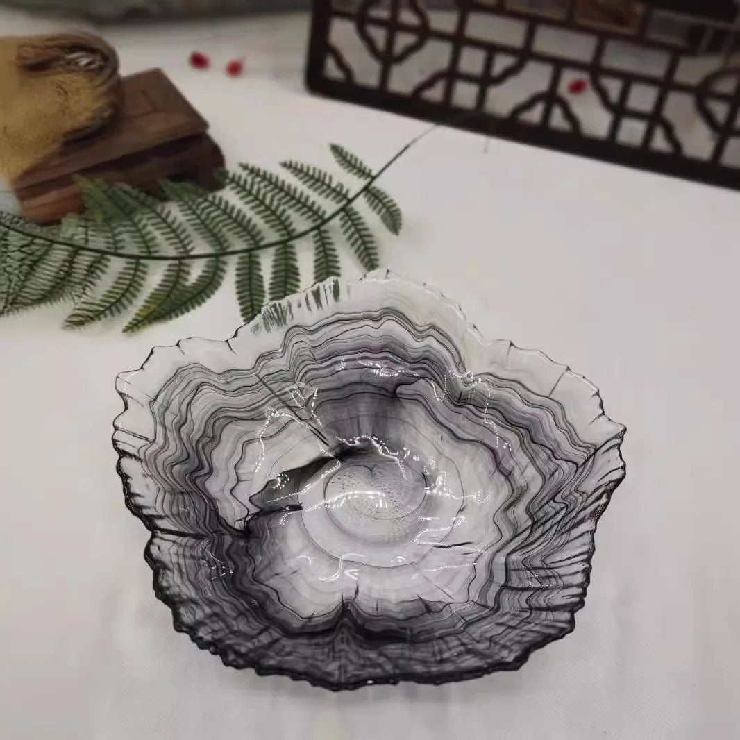 Afralia™ Elegant Flower Glass Plate Dinner Pearl Fruit Snack Jewelry Trinket Dish