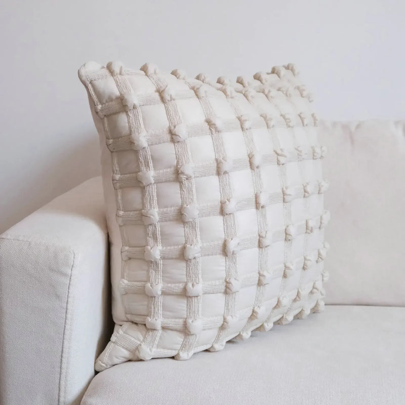 Afralia™ Cream White Plaid 3D Bubble Cushion Cover - Light Luxury Decorative Sofa Pillow Cover