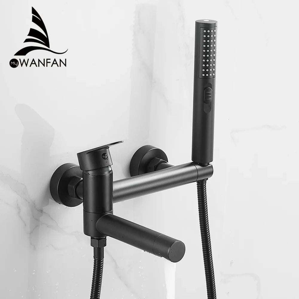 Afralia™ Silver Bath Shower Set Rotating Nozzle Wall Mounted Mixer Tap