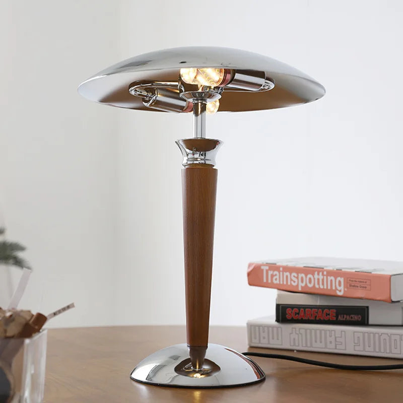 Afralia™ Scandinavia Chrome Desk Lamp Wood Bracket - Stylish Lighting Fixture
