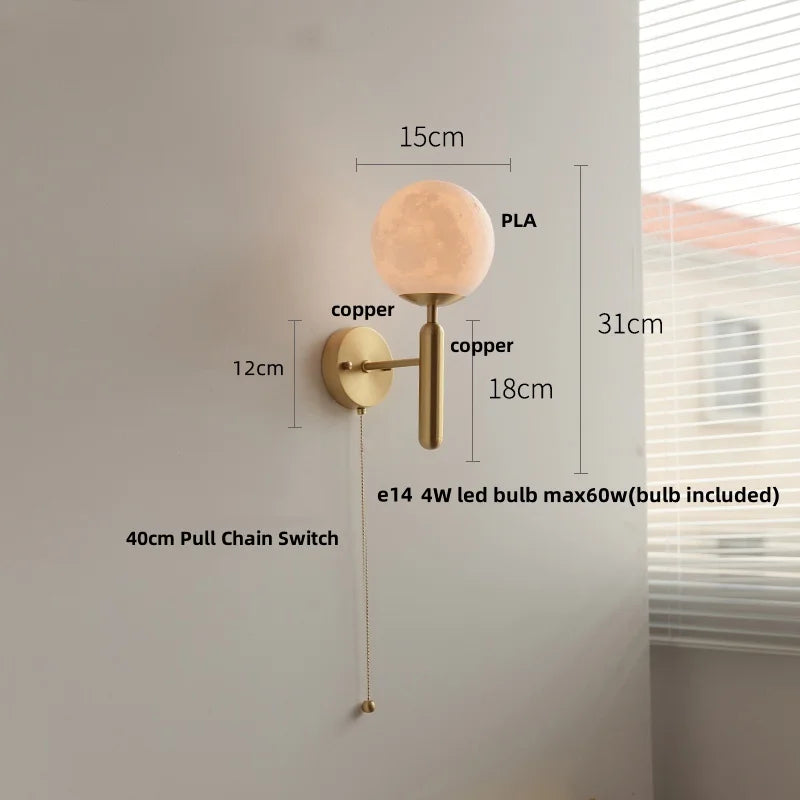 Afralia™ White Glass LED Wall Sconce with Pull Chain Switch, Modern Copper Base Mirror Light