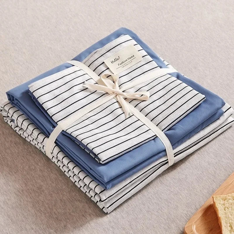 Afralia™ Japanese Grid Print Bed Set in Washed Cotton for Summer Comfort