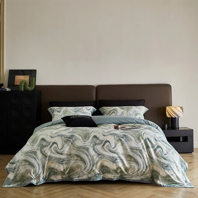 Afralia™ 100s Egyptian Cotton Printed Bedding Set with Sheet, Duvet Cover, and Pillowcase