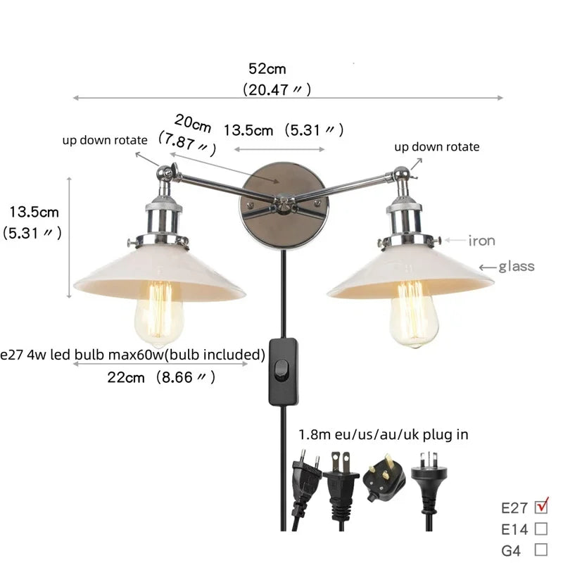 Afralia™ Chrome LED Wall Sconce Pull Chain Switch Industrial Loft Bathroom Mirror Light