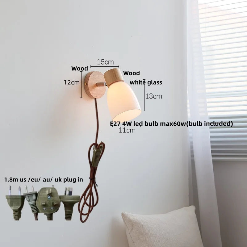 Afralia™ White Glass LED Wall Sconce Wood Modern Home Decor Mirror Light