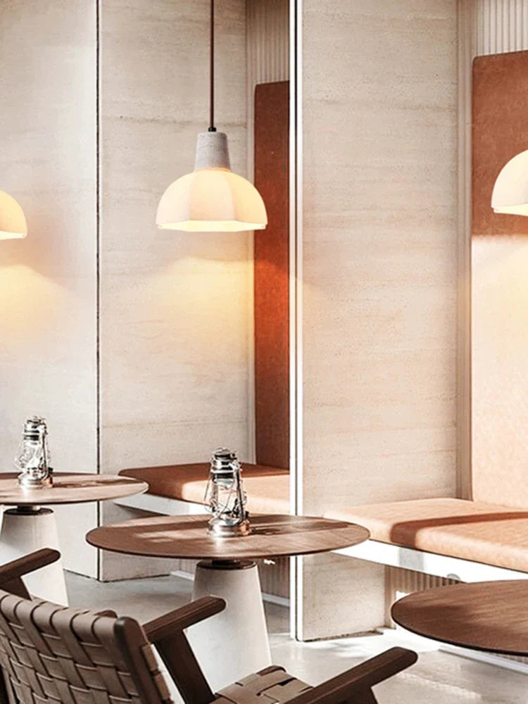 Afralia™ Stone Glass LED Chandelier: Romantic Flower Bedside Pendant Light Cream E27 Bulb