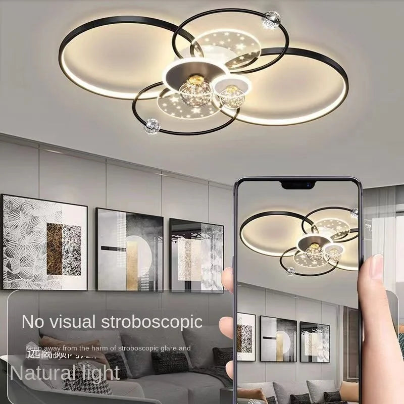 Afralia™ Modern Black Gold LED Ceiling Light with Remote Control for Stylish Living Room