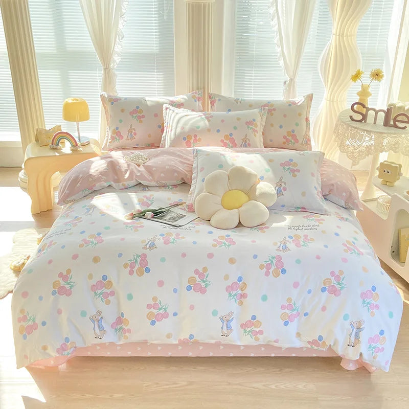 Afralia™ Romantic Flower Print Cotton Bedding Set with Ultra Soft Duvet Cover & Bed Linens