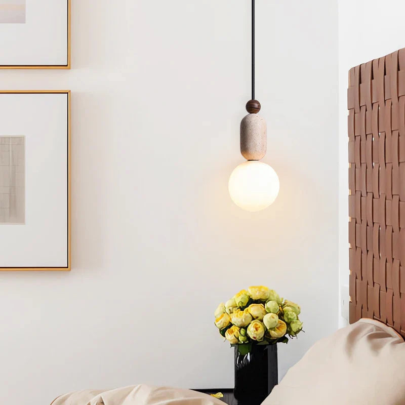 Afralia™ Yellow Travertine Stone Glass LED Pendant Lamp for Children's Room and Living Space