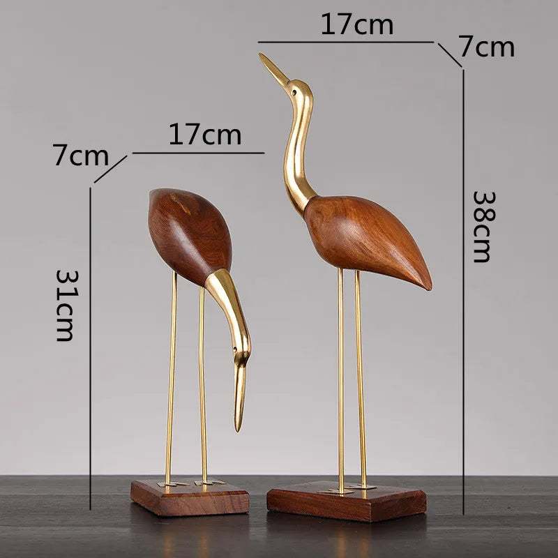 Afralia™ Wooden Crane Bird Sculpture Home Decoration Figurine