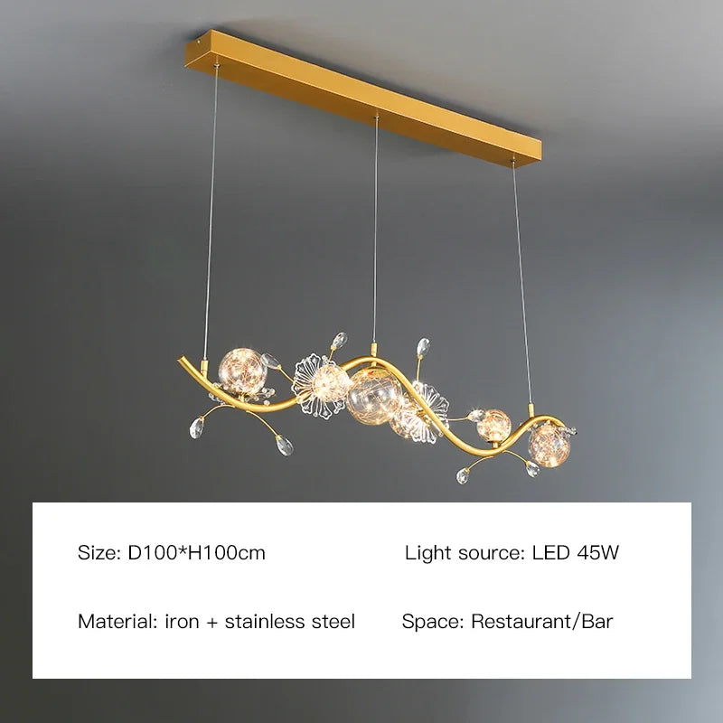 Afralia™ Gold Crystal Glass Ball LED Chandelier for Modern Living Room Bedroom Dining Kitchen