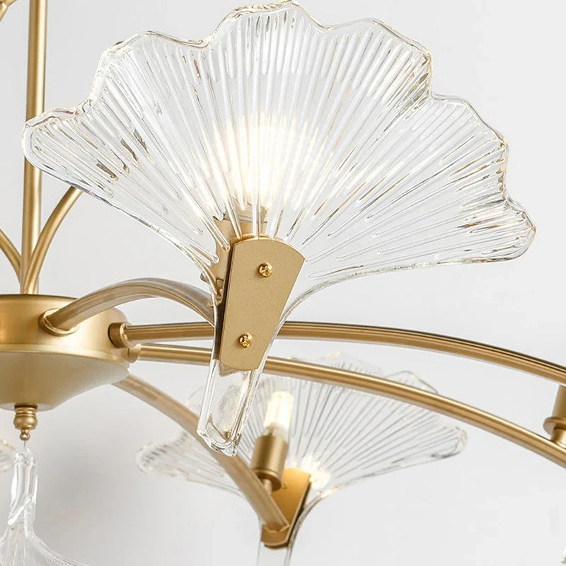 Afralia™ Gold Shell Glass Chandelier for Elegant Living Room Ceiling Decor