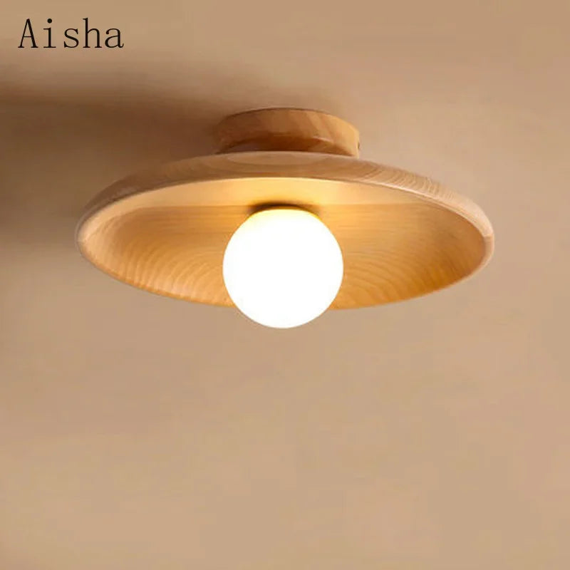 Afralia™ Japanese Style Wooden Ceiling Lamp for Home Decor