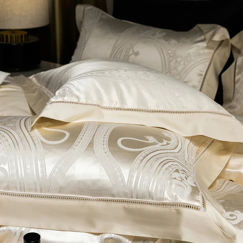 Afralia™ Silky Satin Jacquard Egyptian Cotton Luxury Duvet Bedding Set