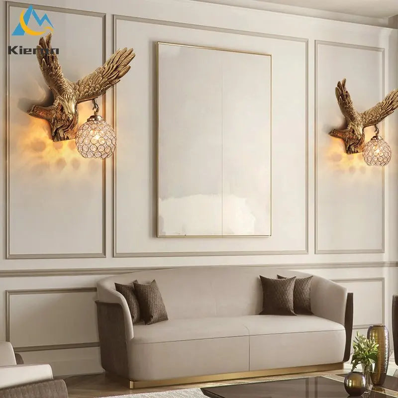 Afralia™ Crystal Eagle LED Wall Lamp for Bedroom, Study, Living Room, Hotel, Dining Room