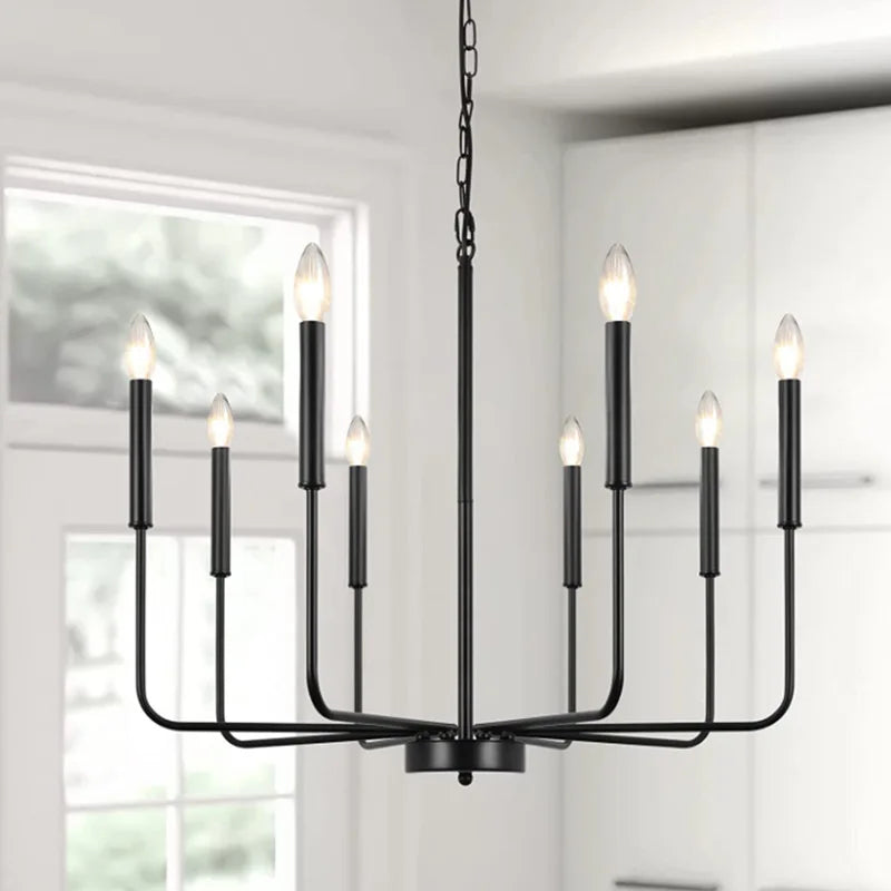 Afralia™ Modern Farmhouse Brass Gold & Black 8-Light Candle Chandelier