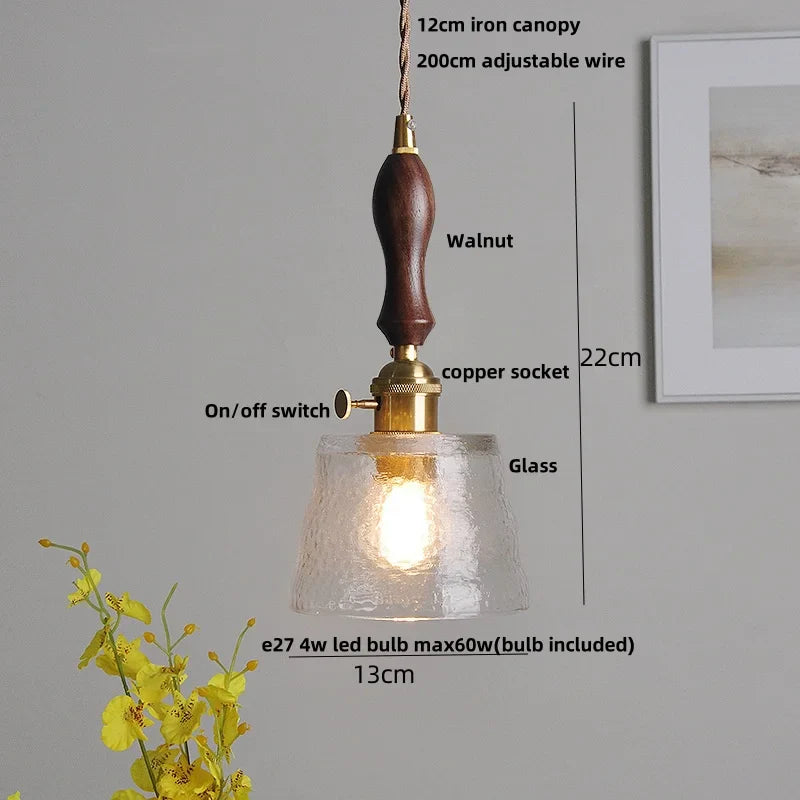 Afralia™ Glass Walnut LED Pendant Light Adjustable Hanging Lamp Modern Nordic Design