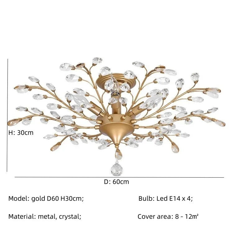 Afralia™ Crystal Tree Chandelier Ceiling Light for Bedroom with LED E14 Bulbs