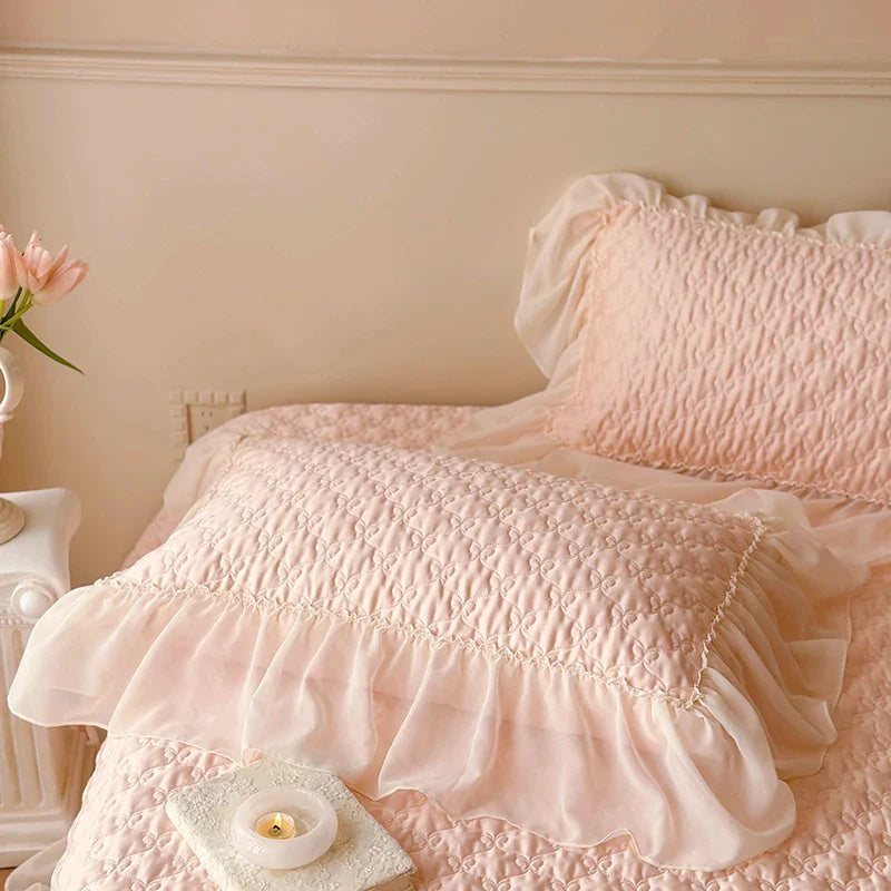 Afralia™ Luxury Lace Edge Bedspread Set with Pillowcases
