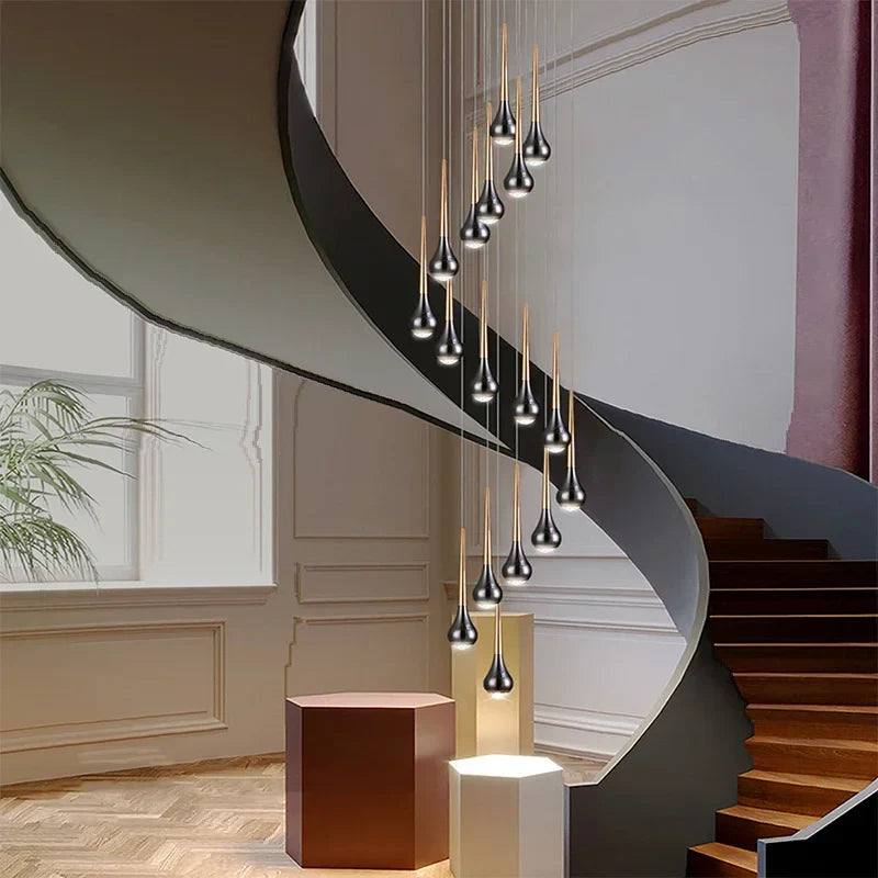 Afralia™ Modern LED Chandelier Pendant Lights for Staircase Living Room Villa Loft Hall