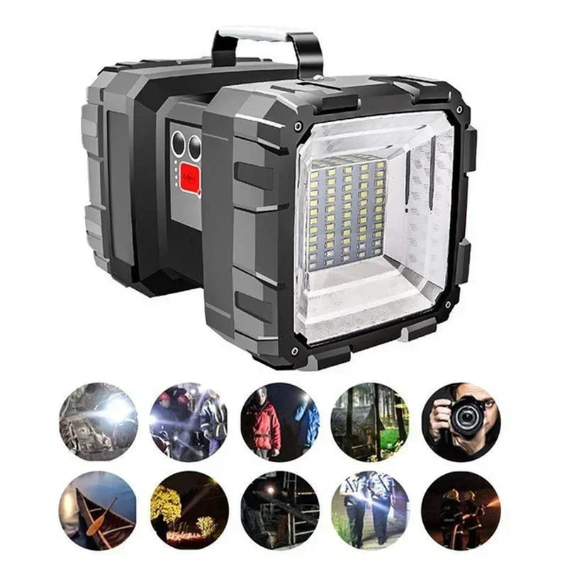 Afralia™ XHP100 LED Rechargeable Double Head Searchlight Handheld Flashlight - Super Bright Spotlight Floodlight