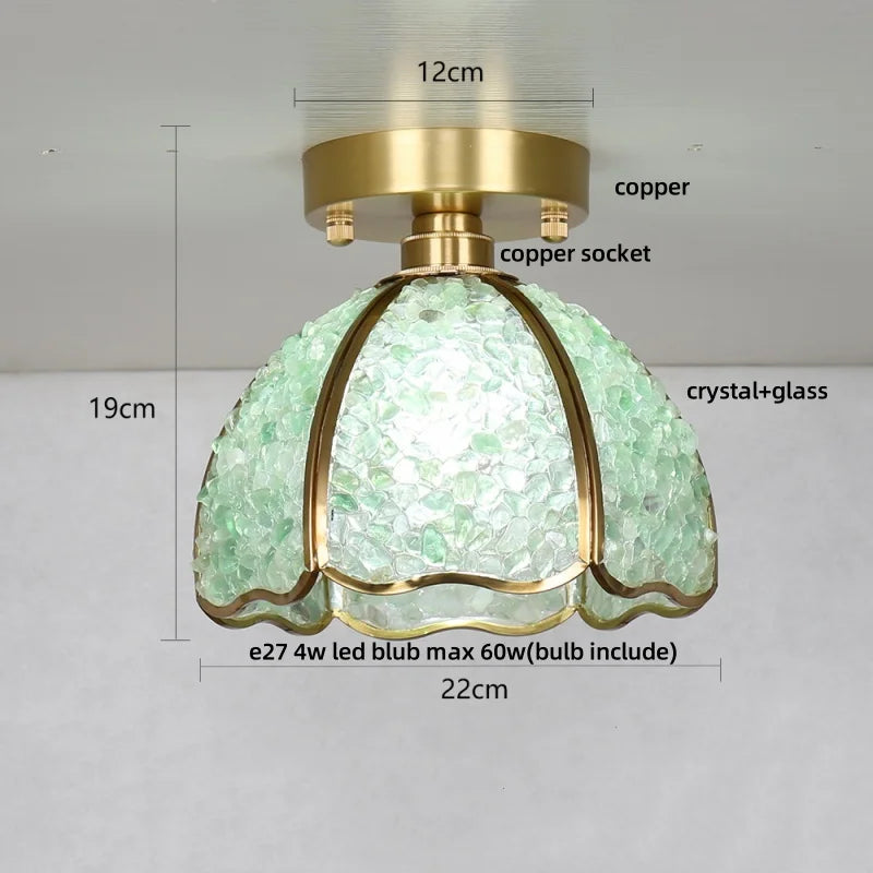 Afralia™ Handcrafted Glass Crystal Copper Ceiling Light Fixture for Dining Bedroom Kitchen