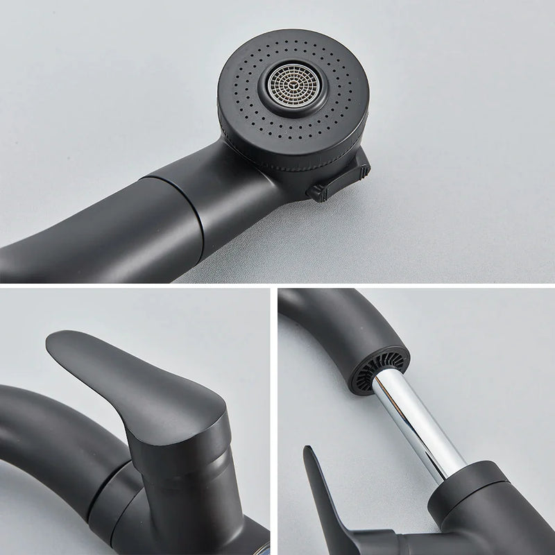 Afralia™ Black Basin Faucet: Pull Out Sink Mixer Tap with 360° Rotation and Hot&Cold Sprayer