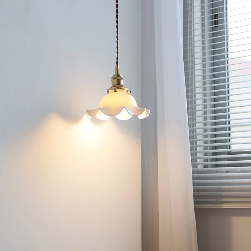 Afralia™ Flower Ceramic LED Pendant Lamp with Copper Socket & Adjustable Wire