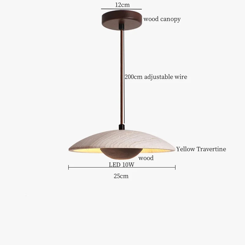 Afralia™ Wood Stone LED Pendant Lights Yellow Travertine Hanging Lamp for Living Room