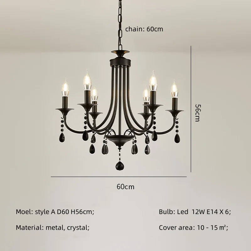 Afralia™ Black Metal Crystal Chandelier: Artistic LED Lighting for Home Decor