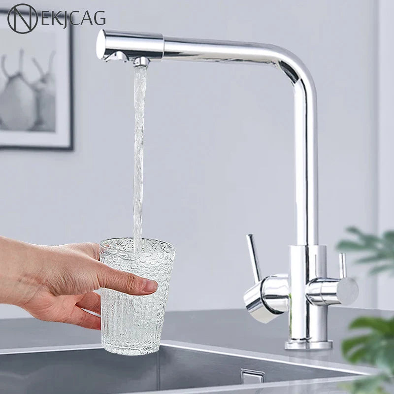 Afralia™ Chrome Dual Handle Kitchen Faucet with 360 Rotation and Water Filter