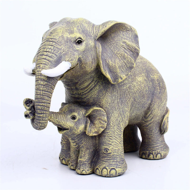 Afralia™ Elephant Family Figurine Resin Calf Kids Miniature Ornament Decoration